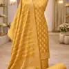 Mustard yellow ethnic unstitched suit with traditional woven motifs