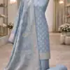 Powder blue Jamdani ethnic suit set with woven floral dupatta