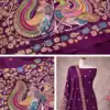 Royal purple peacock Kalamkari print suit set with floral ethnic dupatta